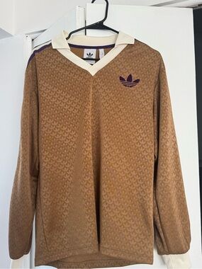 adidas Brown Long Sleeve Polo with Purple Trim